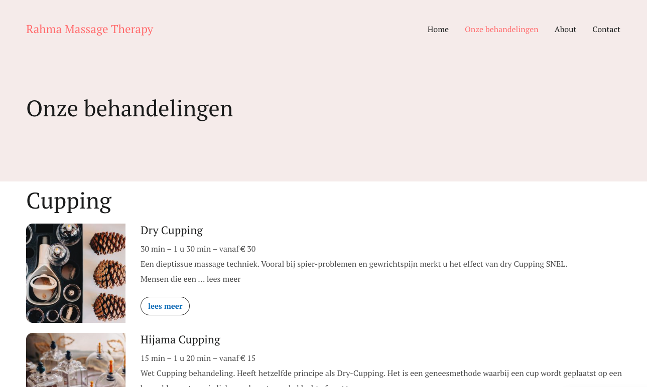 website rahma massage gemaakt in cursus